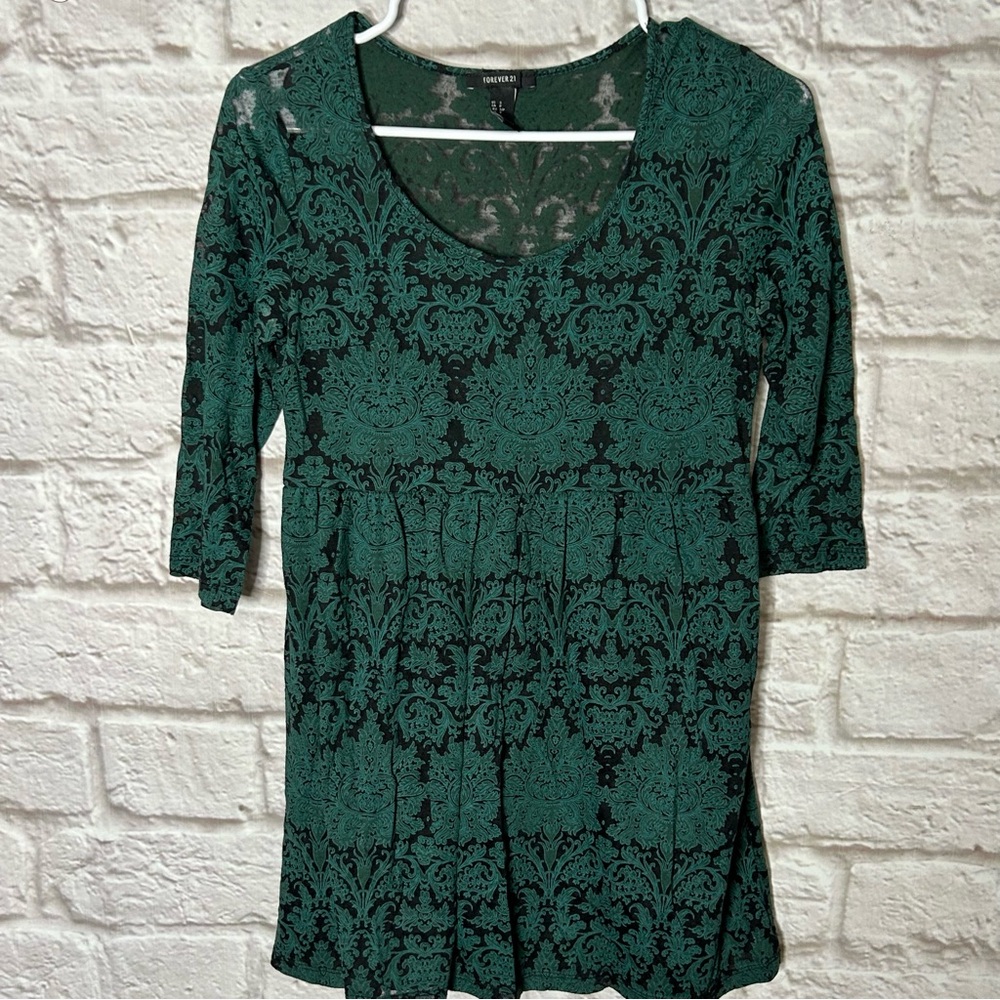 Forever 21 Lace Sheer Green Top Womens Juniors Size Small